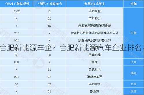 合肥新能源车企？合肥新能源汽车企业排名？