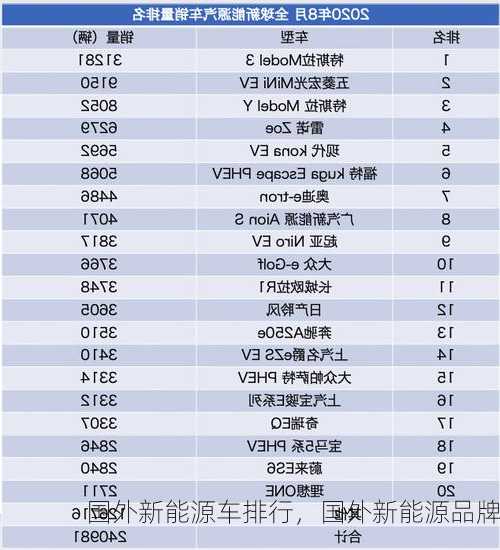 国外新能源车排行，国外新能源品牌