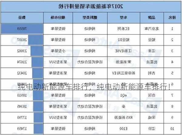 纯电动新能源车排行，纯电动新能源车排行！