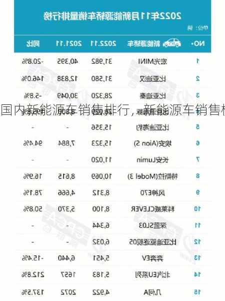 国内新能源车销售排行，新能源车销售榜！