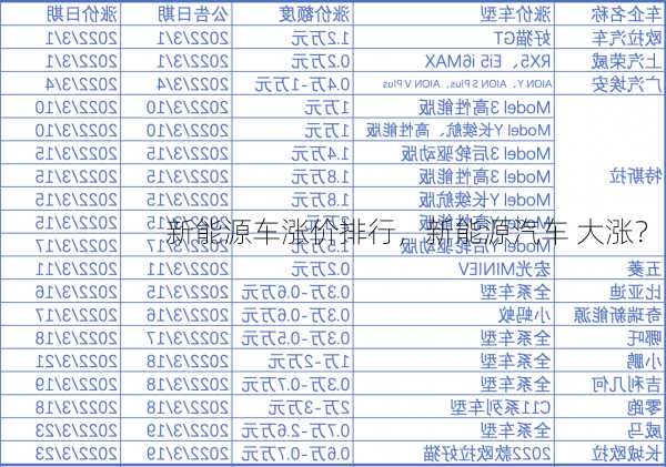 新能源车涨价排行，新能源汽车 大涨？