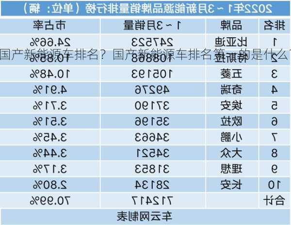 国产新能源车排名？国产新能源车排名第一的是什么？