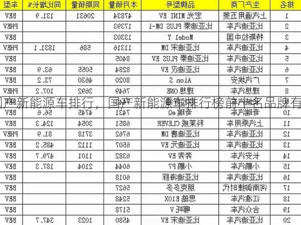 国产新能源车排行，国产新能源车排行榜前十名品牌有哪些车