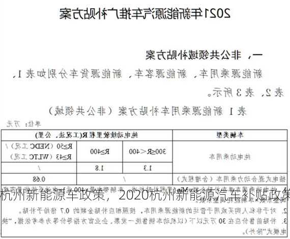 杭州新能源车政策，2020杭州新能源汽车补贴政策