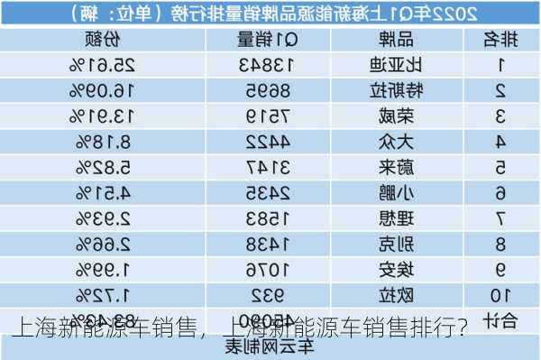 上海新能源车销售，上海新能源车销售排行？