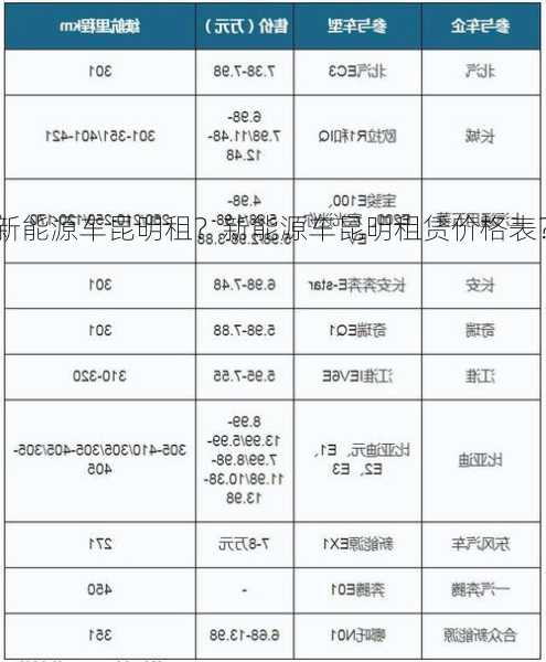 新能源车昆明租？新能源车昆明租赁价格表？