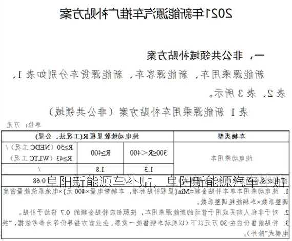 阜阳新能源车补贴，阜阳新能源汽车补贴